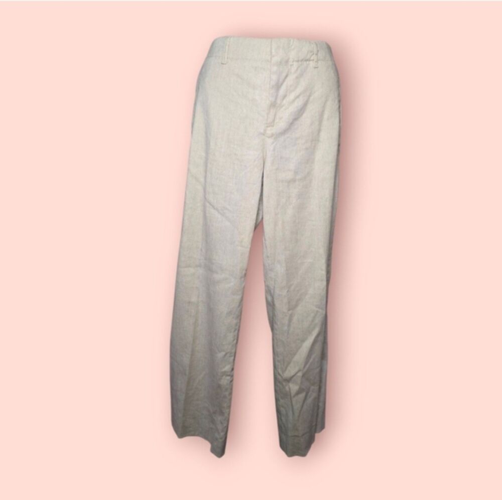 Peruvian Connection Bartlett Trousers Linen Blend Pants Beige Wide Leg Women's 4